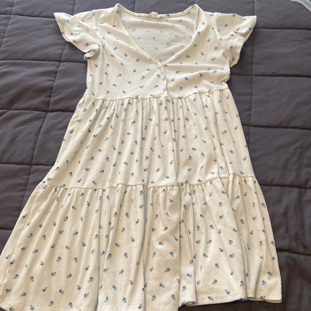 White and Blue Flower Mini Dress